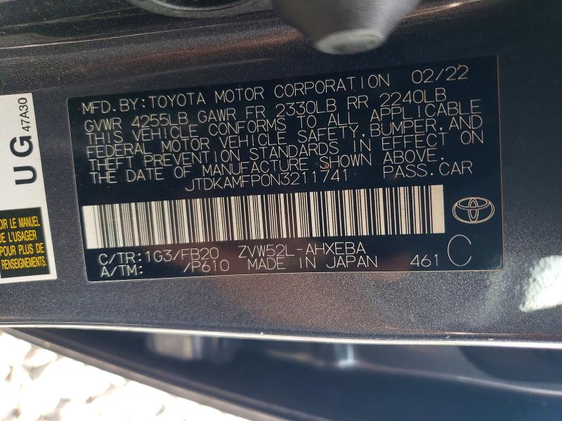 Aukcja sprzedaży 2022 Toyota Prius Prime, vin: JTDKAMFP0N3211741, numer aukcji: 63563166