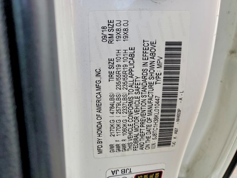 2019 Acura Rdx მანქანა იყიდება აუქციონზე, vin: 5J8TC1H38KL010447, აუქციონის ნომერი: 65077696