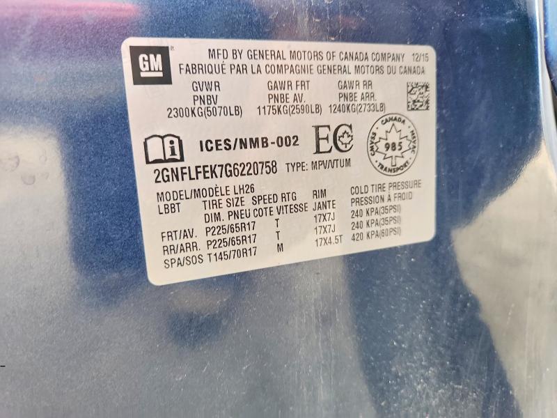 Aukcja sprzedaży 2016 Chevrolet Equinox, vin: 2GNFLFEK7G6220758, numer aukcji: 66265566
