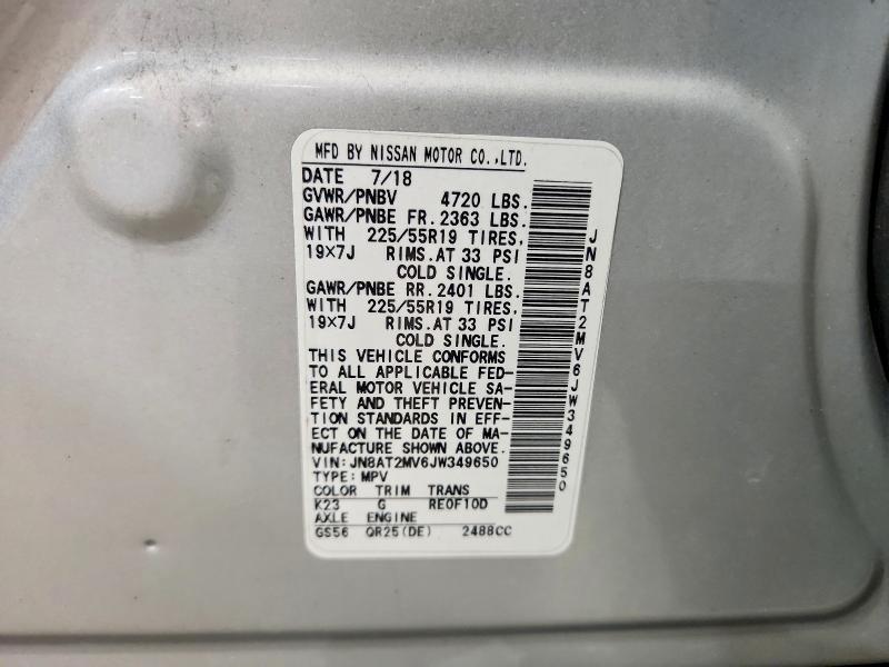 65292626 :رقم المزاد ، JN8AT2MV6JW349650 vin ، 2018 Nissan Rogue مزاد بيع