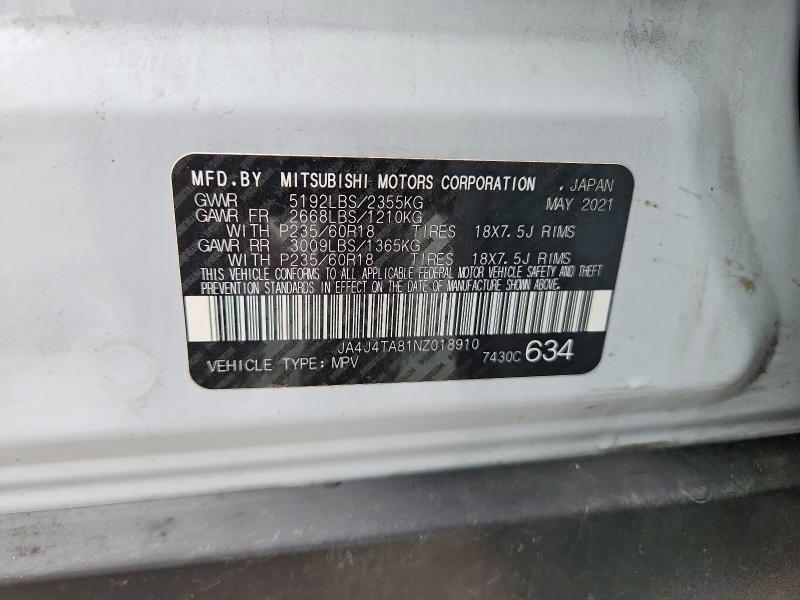 2022 Mitsubishi Outlander მანქანა იყიდება აუქციონზე, vin: JA4J4TA81NZ018910, აუქციონის ნომერი: 65198166