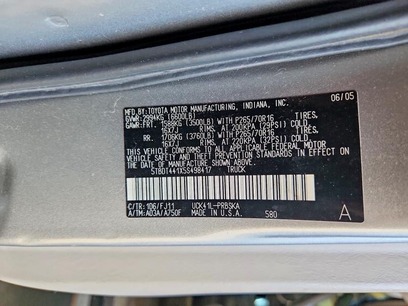 Aukcja sprzedaży 2005 Toyota Tundra, vin: 5TBDT441X5S498417, numer aukcji: 65986016