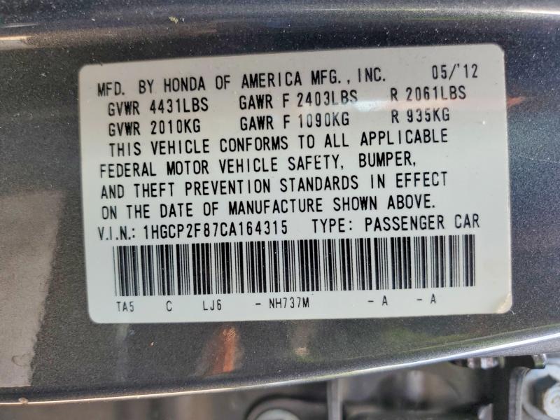Продаж на аукціоні авто 2012 Honda Accord, vin: 1HGCP2F87CA164315, номер лоту: 66746416
