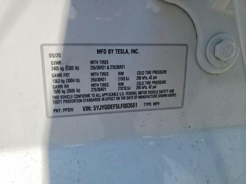 64457216 :رقم المزاد ، 5YJYGDEF5LF003551 vin ، 2020 Tesla Model Y مزاد بيع
