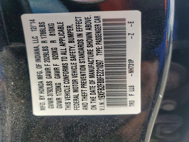 Aukcja sprzedaży 2015 Honda Civic, vin: 19XFB2F88FE221097, numer aukcji: 63607756