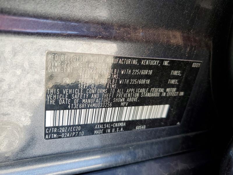 Продажа на аукционе авто 2021 Toyota Rav4, vin: 4T3E6RFV4MU033256, номер лота: 63600916