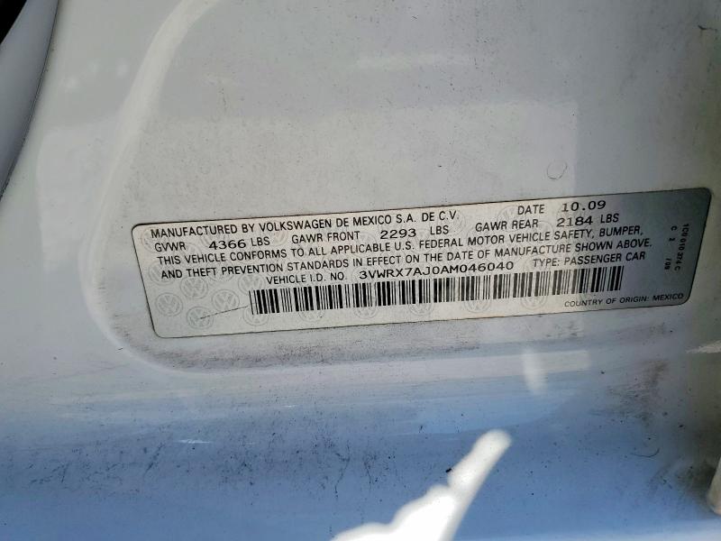 2010 Volkswagen Jetta მანქანა იყიდება აუქციონზე, vin: 3VWRX7AJ0AM046040, აუქციონის ნომერი: 66213156