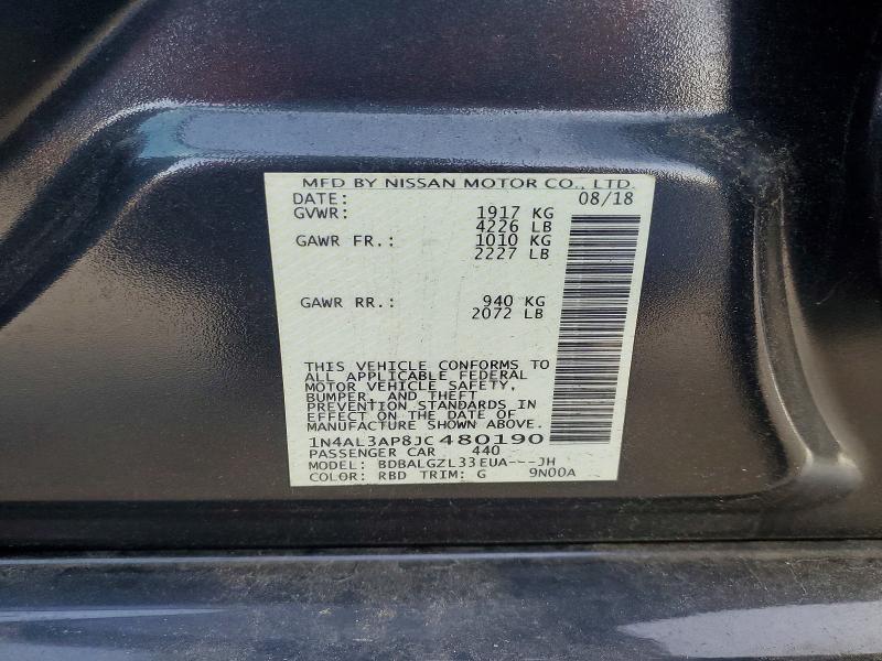 2018 Nissan Altima მანქანა იყიდება აუქციონზე, vin: 1N4AL3AP8JC480190, აუქციონის ნომერი: 66507246