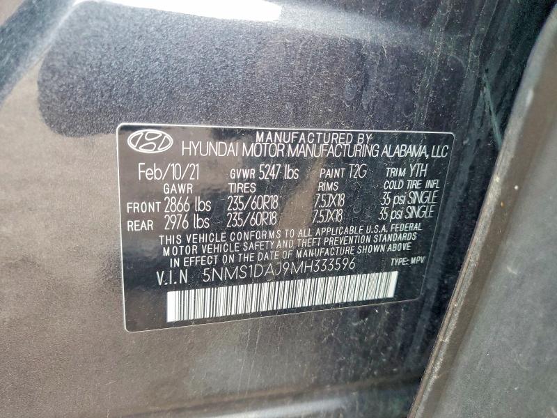 Aukcja sprzedaży 2021 Hyundai Santa Fe, vin: 5NMS1DAJ9MH333596, numer aukcji: 64790436