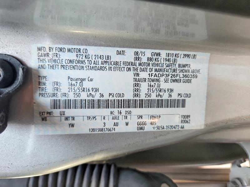 66924276 :رقم المزاد ، 1FADP3F26FL360359 vin ، 2015 Ford Focus مزاد بيع