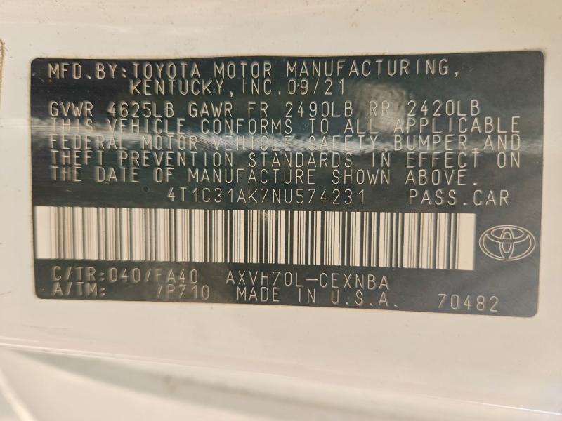 63943316 :رقم المزاد ، 4T1C31AK7NU574231 vin ، 2022 Toyota Camry مزاد بيع