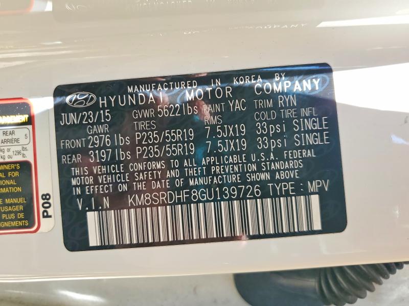 Aukcja sprzedaży 2016 Hyundai Santa Fe, vin: KM8SRDHF8GU139726, numer aukcji: 63479246