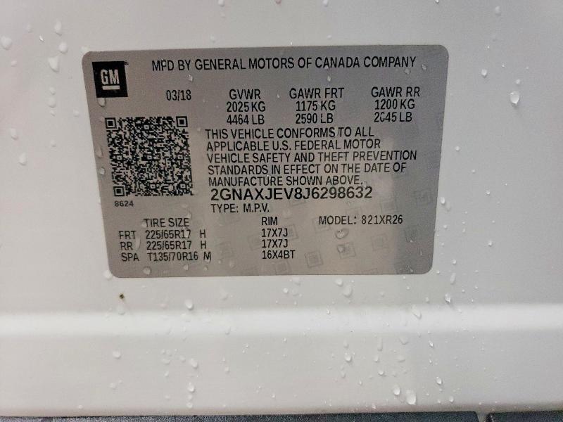 Продажа на аукционе авто 2018 Chevrolet Equinox, vin: 2GNAXJEV8J6298632, номер лота: 64721786