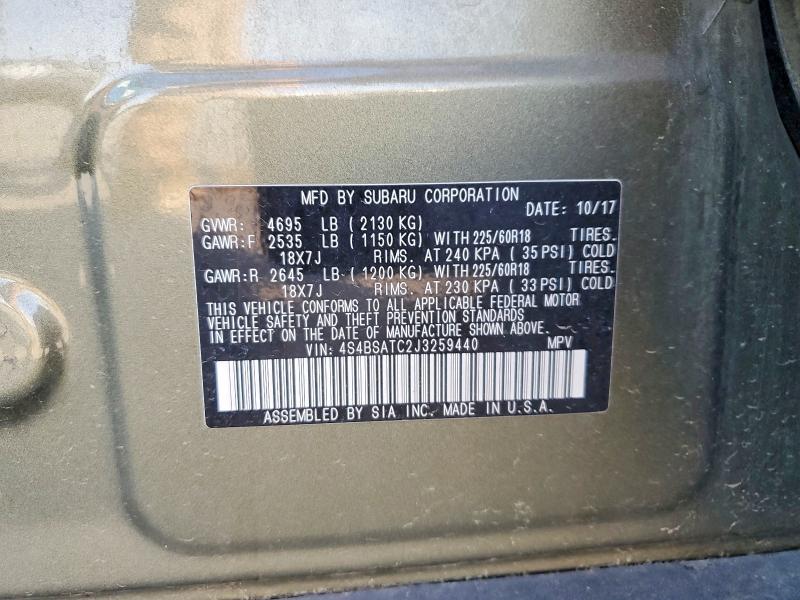 62805666 :رقم المزاد ، 4S4BSATC2J3259440 vin ، 2018 Subaru Outback مزاد بيع