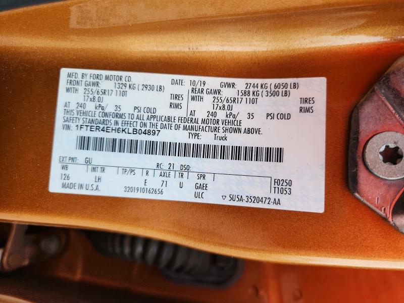 2019 Ford Ranger მანქანა იყიდება აუქციონზე, vin: 1FTER4EH6KLB04897, აუქციონის ნომერი: 66051236