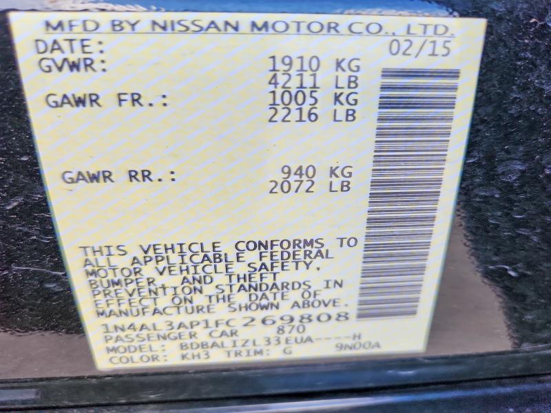 2015 Nissan Altima მანქანა იყიდება აუქციონზე, vin: 1N4AL3AP1FC269808, აუქციონის ნომერი: 66248126