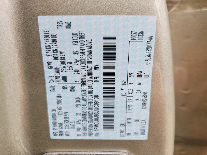 Продаж на аукціоні авто 2018 Ford Escape, vin: 1FMCU0J93JUC09138, номер лоту: 64662426