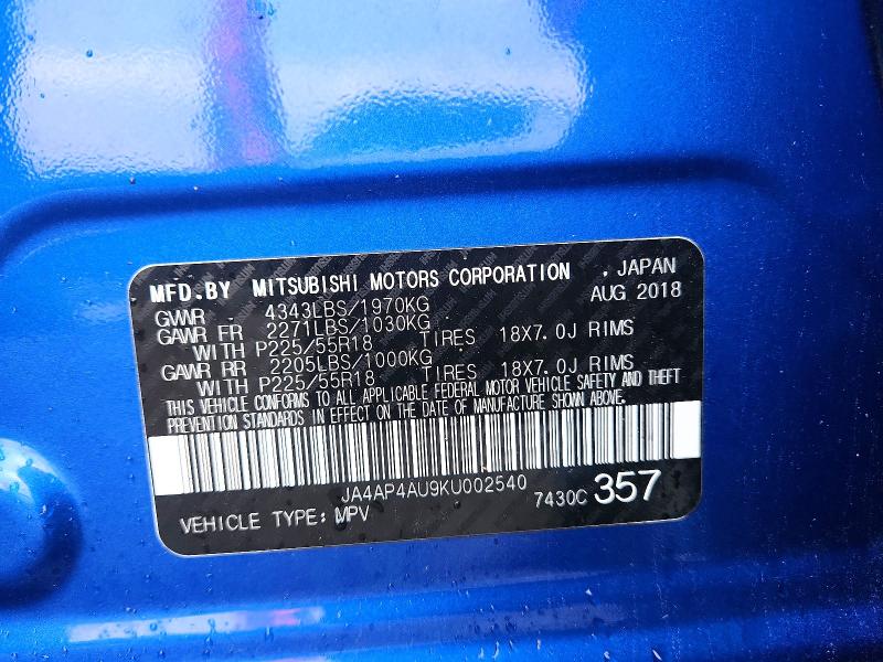 Aukcja sprzedaży 2019 Mitsubishi Outlander Sport, vin: JA4AP4AU9KU002540, numer aukcji: 64159266