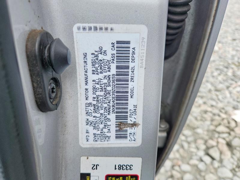 63874236 :رقم المزاد ، 1NXBU40E39Z023659 vin ، 2009 Toyota Corolla مزاد بيع