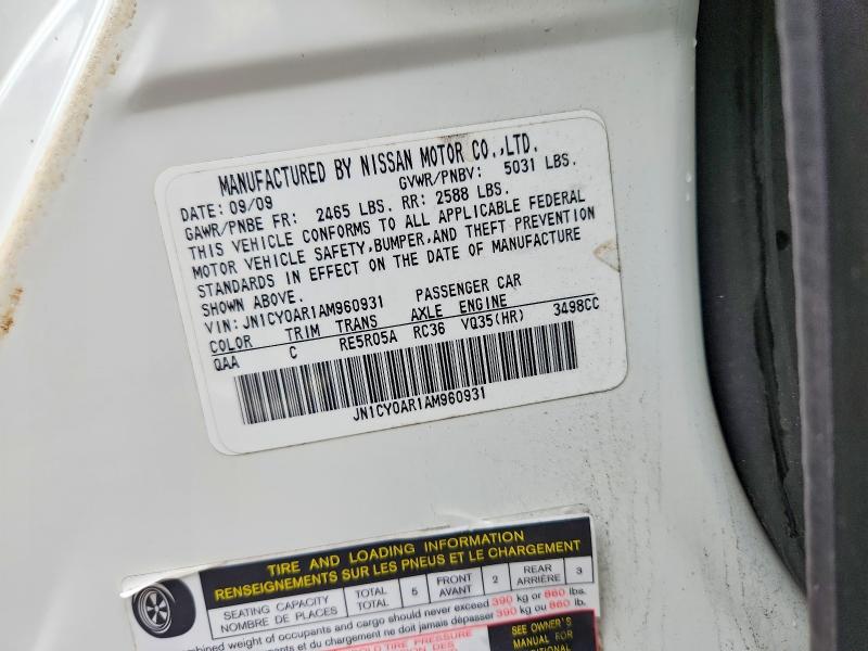 63399926 :رقم المزاد ، JN1CY0AR1AM960931 vin ، 2010 Infiniti M35 مزاد بيع