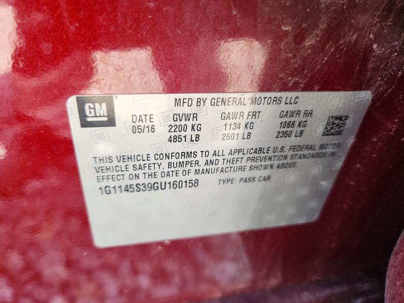 65386736 :رقم المزاد ، 1G1145S39GU160158 vin ، 2016 Chevrolet Impala مزاد بيع