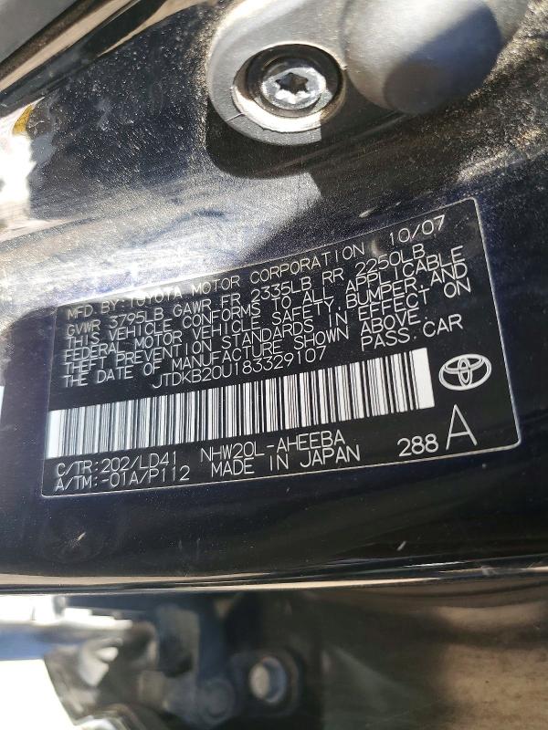 Aukcja sprzedaży 2008 Toyota Prius, vin: JTDKB20U183329107, numer aukcji: 63806276