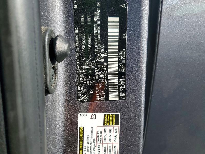 2022 Lexus Rx მანქანა იყიდება აუქციონზე, vin: 2T2HZMAA2NC225388, აუქციონის ნომერი: 65513376