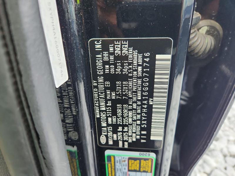 2016 Kia Sorento მანქანა იყიდება აუქციონზე, vin: 5XYPH4A16GG071746, აუქციონის ნომერი: 63669406