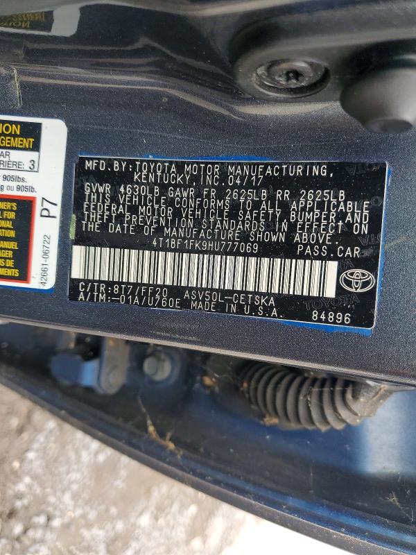 Продажа на аукционе авто 2017 Toyota Camry, vin: 4T1BF1FK9HU777069, номер лота: 64858716