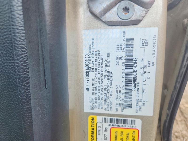 Aukcja sprzedaży 2018 Ford Fusion, vin: 3FA6P0RU0JR147843, numer aukcji: 64619436