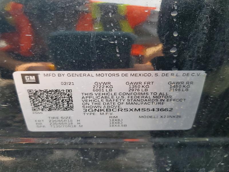 64624876 :رقم المزاد ، 3GNKBCRSXMS543662 vin ، 2021 Chevrolet Blazer مزاد بيع