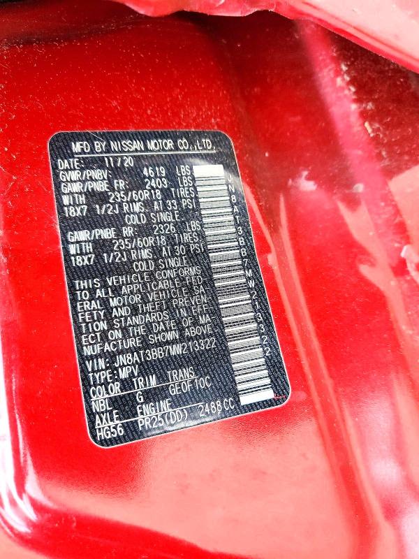 2021 Nissan Rogue მანქანა იყიდება აუქციონზე, vin: JN8AT3BB7MW213322, აუქციონის ნომერი: 65341326