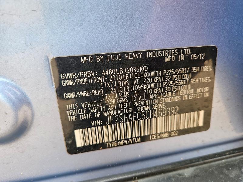 Продажа на аукционе авто 2012 Subaru Forester, vin: JF2SHAEC5CH469392, номер лота: 63412416