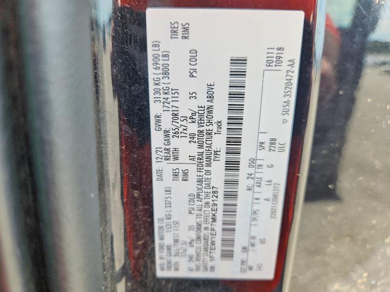 Продажа на аукционе авто 2021 Ford F150, vin: 1FTEW1EP7MKE91287, номер лота: 67184046