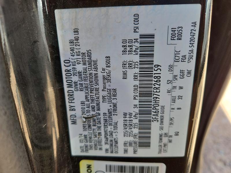 Продаж на аукціоні авто 2014 Ford Fusion, vin: 3FA6P0H97ER268159, номер лоту: 65223826