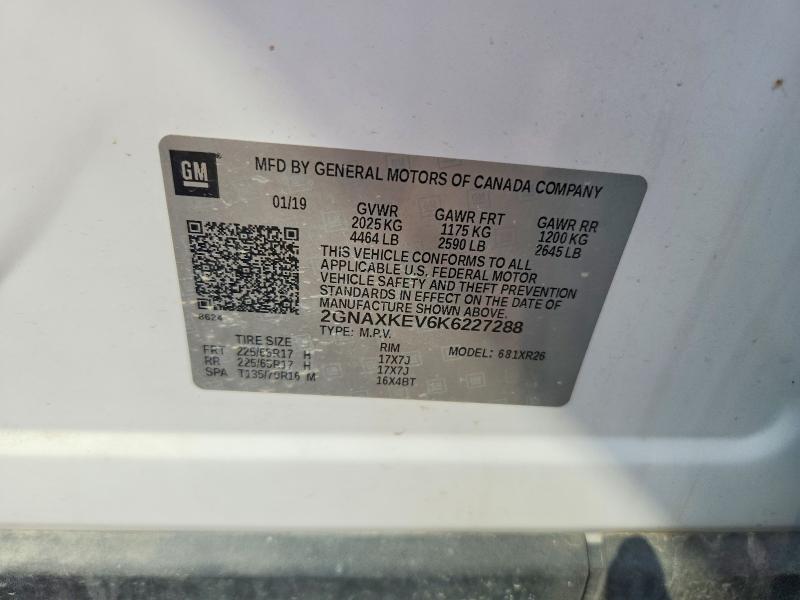 Auction sale of the 2019 Chevrolet Equinox, vin: 2GNAXKEV6K6227288, lot number: 63678446