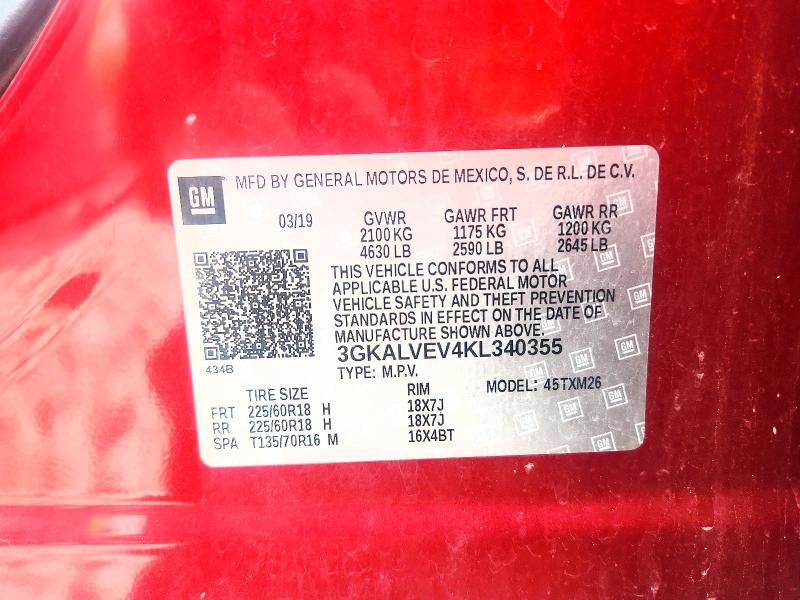 Aukcja sprzedaży 2019 Gmc Terrain, vin: 3GKALVEV4KL340355, numer aukcji: 65730376