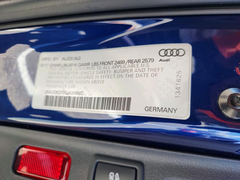 66254376 :رقم المزاد ، WAUDNCF55JA006862 vin ، 2018 Audi A5 مزاد بيع