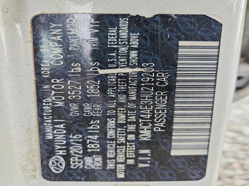 2017 Hyundai Accent მანქანა იყიდება აუქციონზე, vin: KMHCT4AE3HU219203, აუქციონის ნომერი: 66389186