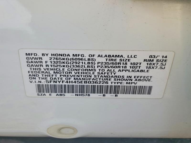 2014 Honda Pilot მანქანა იყიდება აუქციონზე, vin: 5FNYF4H45EB036226, აუქციონის ნომერი: 64981256