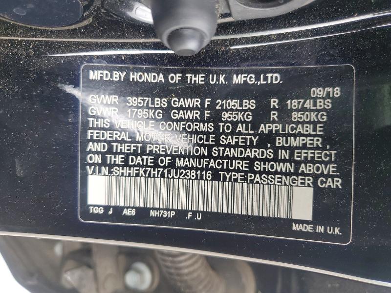 Продажа на аукционе авто 2018 Honda Civic, vin: SHHFK7H71JU238116, номер лота: 63728486