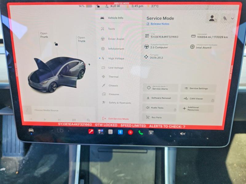 2019 Tesla Model 3 მანქანა იყიდება აუქციონზე, vin: 5YJ3E1EA4KF321663, აუქციონის ნომერი: 62636976