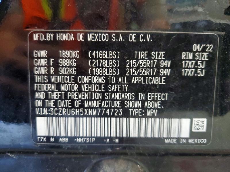 Продажа на аукционе авто 2022 Honda Hr-v, vin: 3CZRU6H5XNM774723, номер лота: 65492066