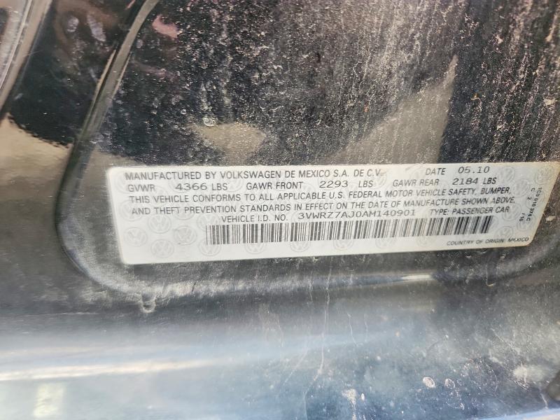 2010 Volkswagen Jetta მანქანა იყიდება აუქციონზე, vin: 3VWRZ7AJ0AM140901, აუქციონის ნომერი: 64387546