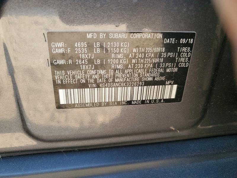 Aukcja sprzedaży 2019 Subaru Outback, vin: 4S4BSANC6K3226293, numer aukcji: 65239166