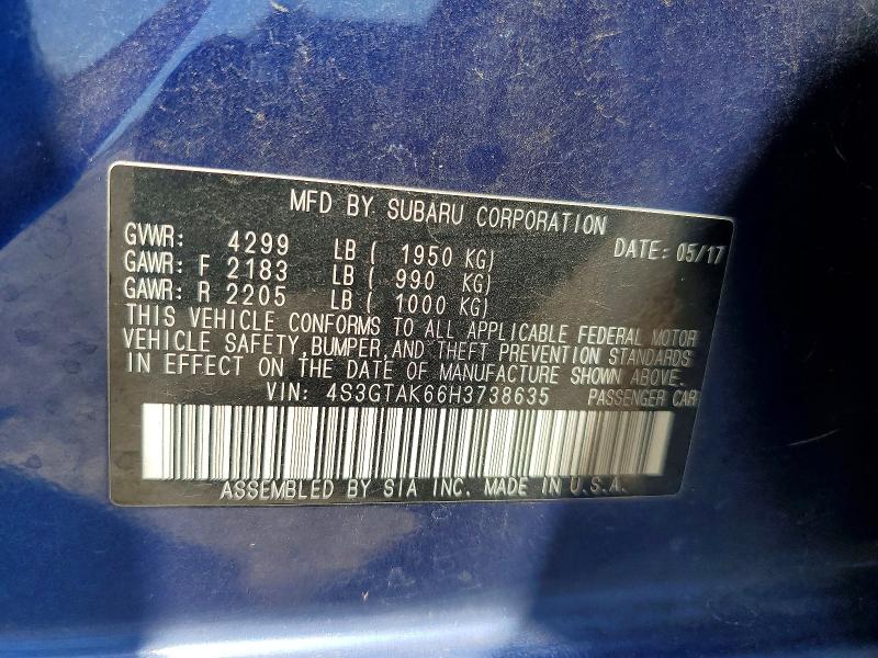 2017 Subaru Impreza მანქანა იყიდება აუქციონზე, vin: 4S3GTAK66H3738635, აუქციონის ნომერი: 64241046