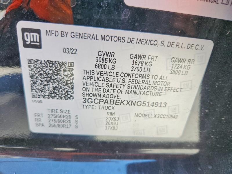 2022 Chevrolet Silverado მანქანა იყიდება აუქციონზე, vin: 3GCPABEKXNG514913, აუქციონის ნომერი: 67095216