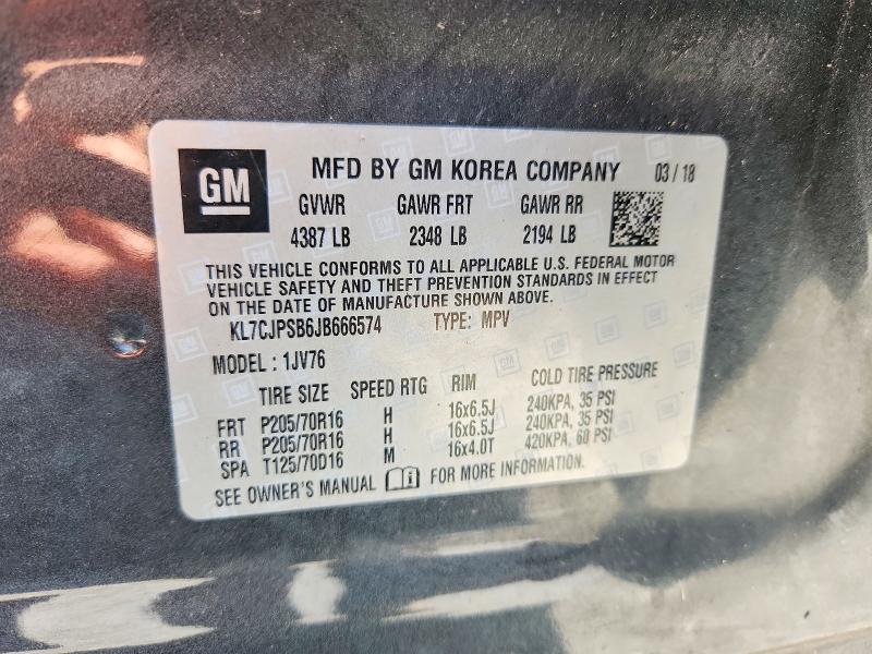 66073536 :رقم المزاد ، KL7CJPSB6JB666574 vin ، 2018 Chevrolet Trax مزاد بيع