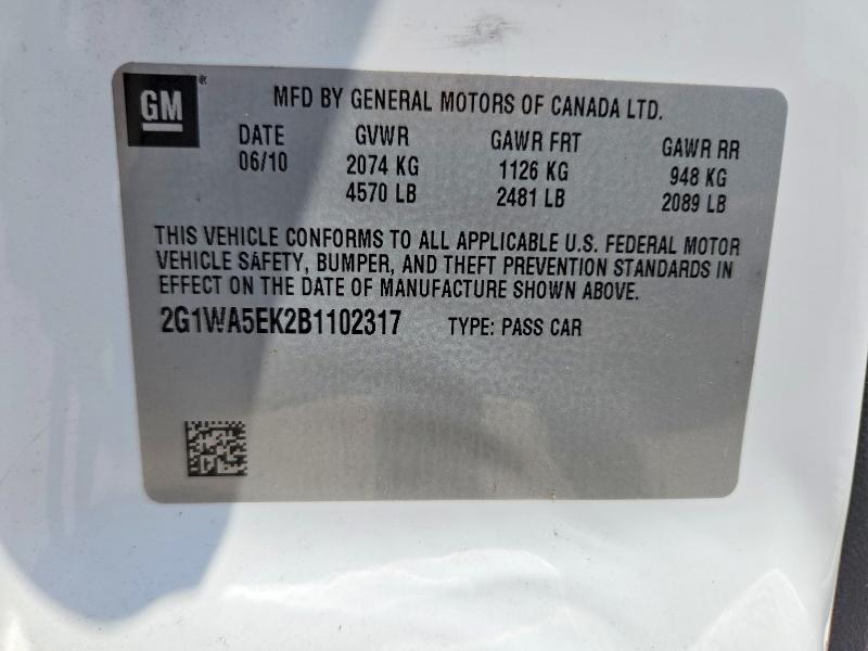 62827116 :رقم المزاد ، 2G1WA5EK2B1102317 vin ، 2011 Chevrolet Impala مزاد بيع