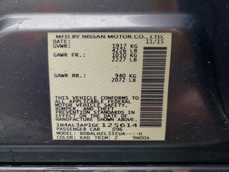2016 Nissan Altima მანქანა იყიდება აუქციონზე, vin: 1N4AL3AP1GC125614, აუქციონის ნომერი: 65142446